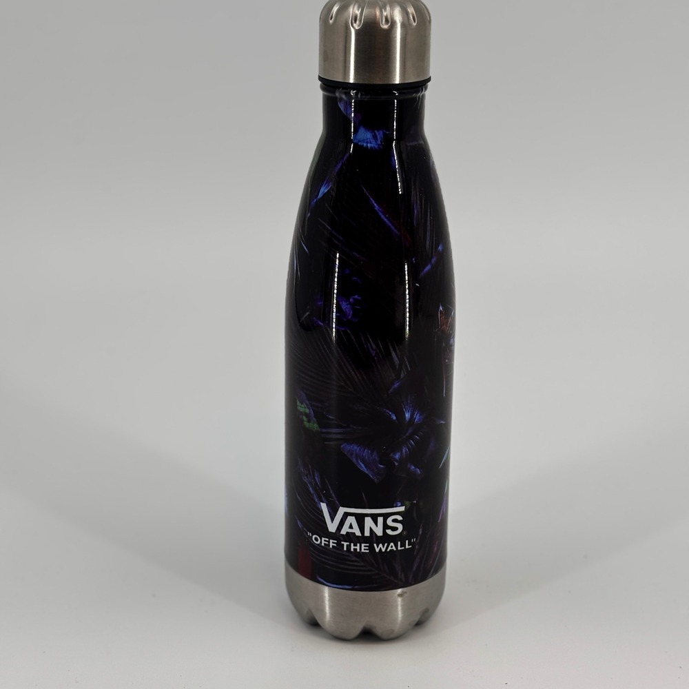 Vans Water Bottle Black Purple Floral Insulated Stainless Steel Logo